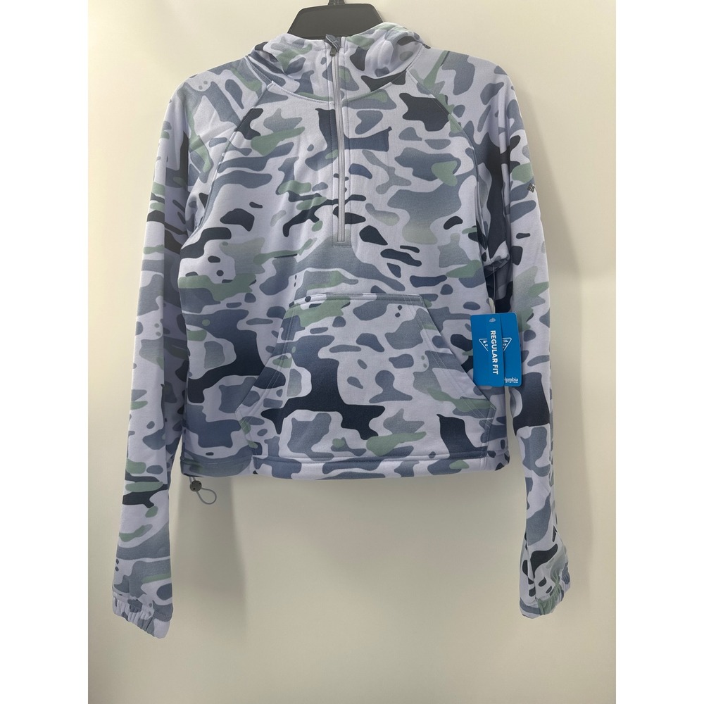 Columbia PFG Camo Quarter Zip Hoodie Blue Green Fleece Pullover XL2567 L